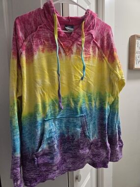 MV Sport Pink and Yellow Tie-Dye Hooded Pullover